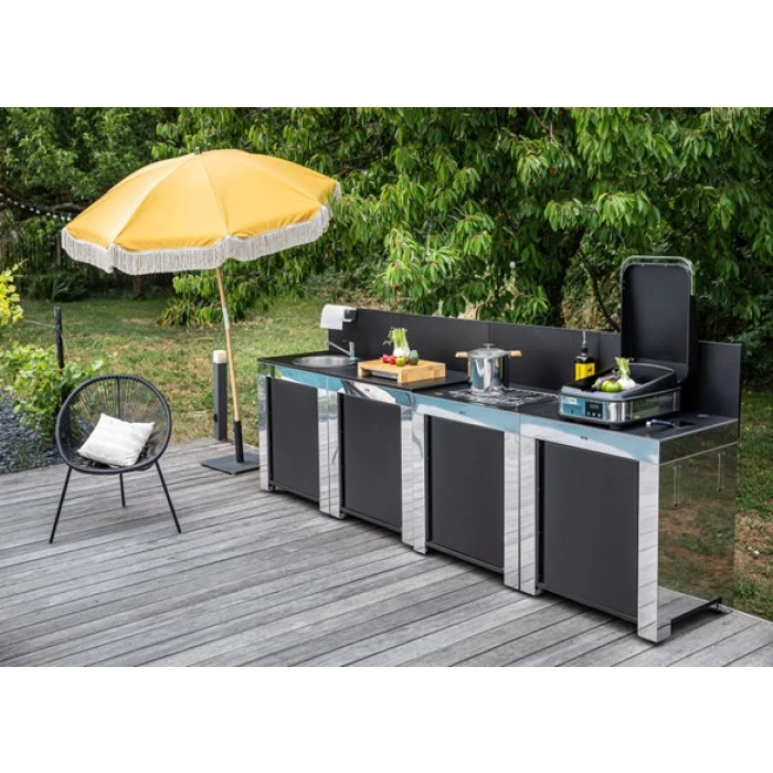 Cuisine D'extérieur ENO Modulo Inox Et Noir Pour Plancha - 4 Modules Avec Table De Cuisson Master 3 Cuisine D'extérieur ENO Modulo Inox Et Noir Pour Plancha - 4 Modules Avec Table De Cuisson Master