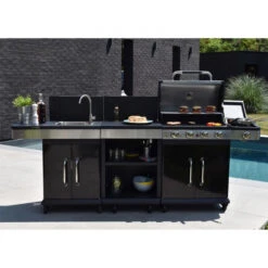 Pack Cuisine Extérieure FIDGI 4 Avec Barbecue Gaz + Desserte + Evier