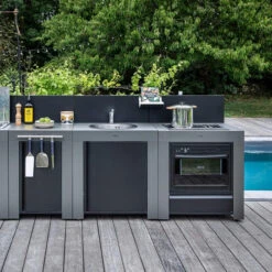 Modulo Cuisinière Four Et Plaque - Gris Acier - Cuisine D'extérieur ENO -BarbuArt Boutique mod7005 cuisiniere modulo gris cuisine exterieur eno ambiance 2