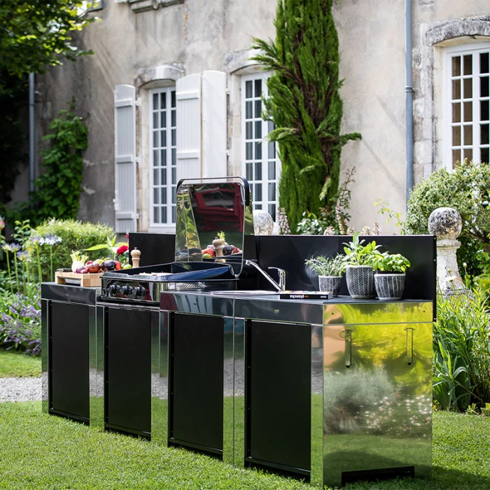 Cuisine D'extérieur Droite ENO Modulo Inox Et Noir Pour Plancha 4 Cuisine D'extérieur Droite ENO Modulo Inox Et Noir Pour Plancha – Image 2